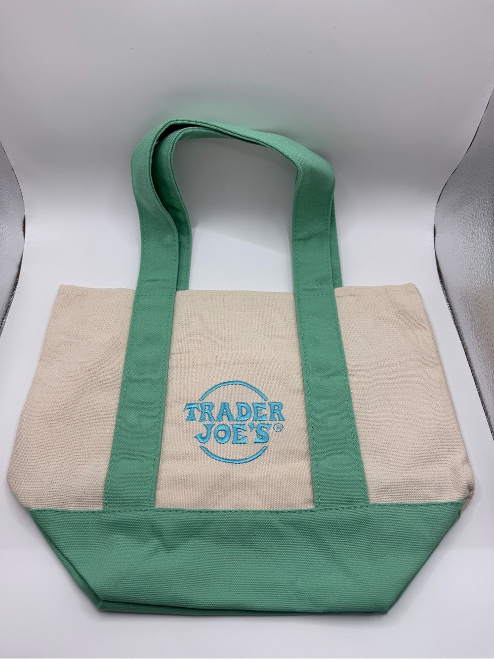 Trader Joe's Canvas Tote in Mint Green Accent